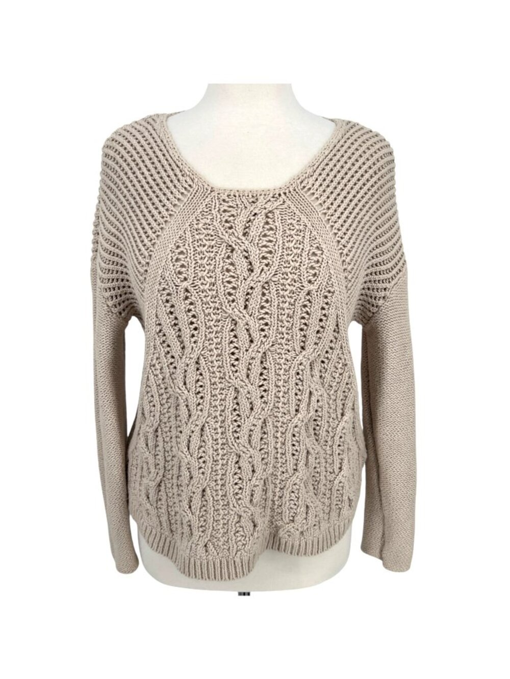 Reiss Beige Open-stitch Cable-knit Sweater Boho Chic Coastal Size Large